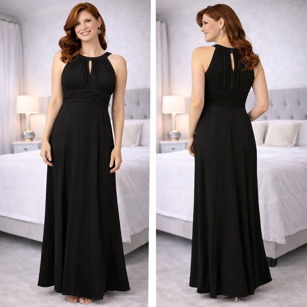 NWT SLNY Black Sleeveless Pleated Maxi Dress $109